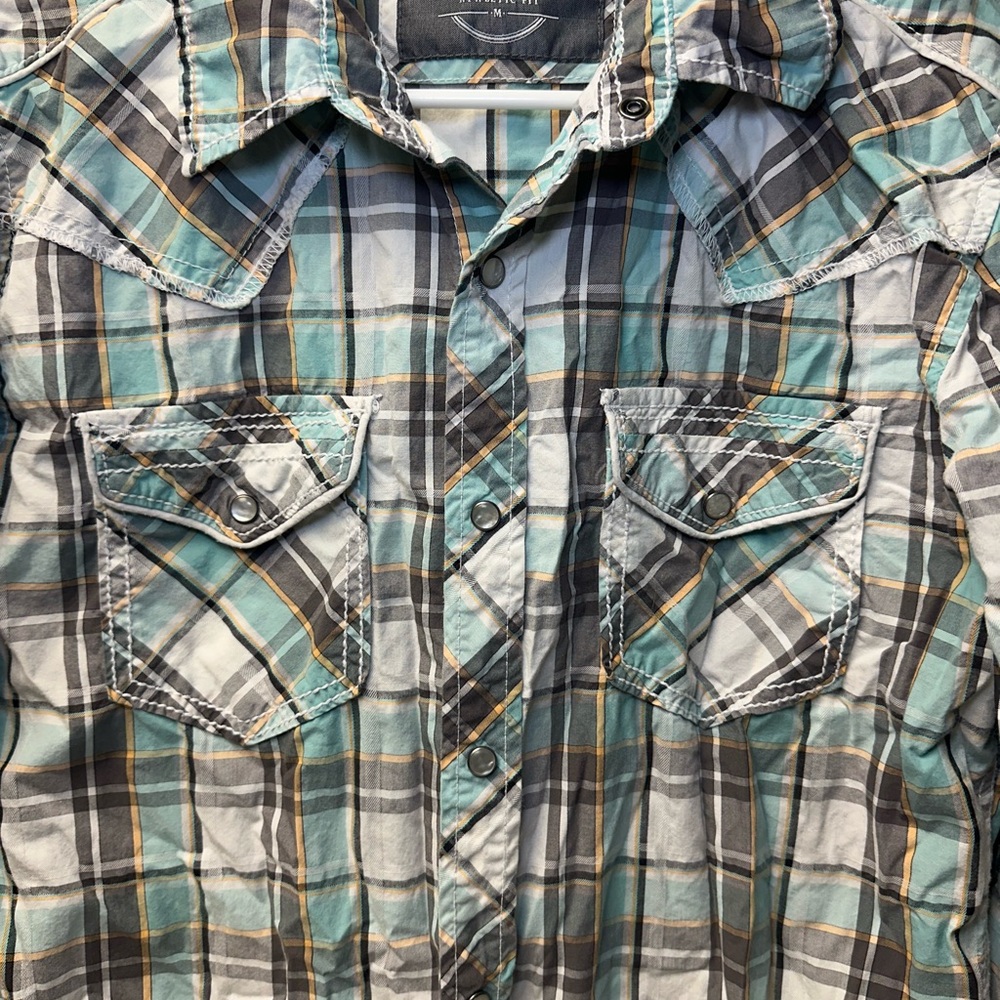 BKE Athletic Fit Plaid Shirt - Blue, Gray, Tan